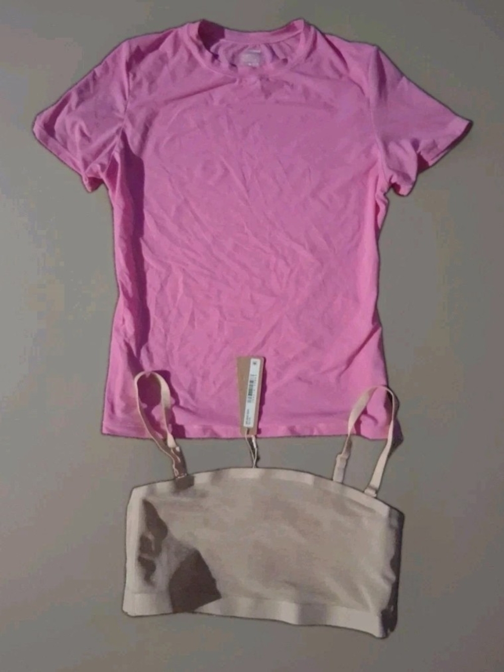 2XSkims Soft Smoothing Seamless Crewneck T-Shirt PINK Mand Bralette TAN S/P